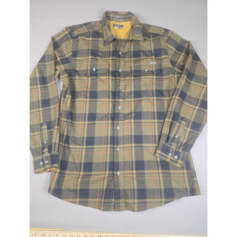 Eddie Bauer Shirt Mens size LT Green Blue Plaid Classic Fit Button Front Pockets